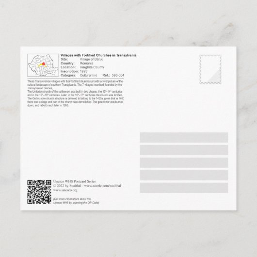UNESCO WHS - dorp Dârjiu Briefkaart (Achterkant)