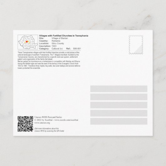 UNESCO WHS - Dorp op het Briefkaart van Biertan (Achterkant)