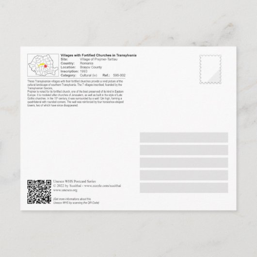 UNESCO WHS - Dorp van het Briefkaart Prejmer-Tartl (Achterkant)