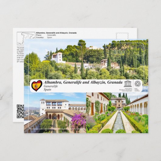 UNESCO WHS - Generalife, Granada Briefkaart (Voorkant / Achterkant)