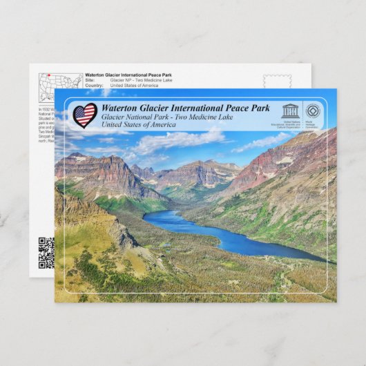 UNESCO WHS - Glacier NP - Two Medicine Lake Postc Briefkaart (Voorkant / Achterkant)