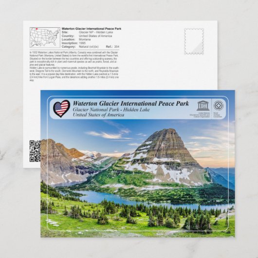 UNESCO WHS - Glacier NP - Verborgen meer Briefkaart (Voorkant / Achterkant)