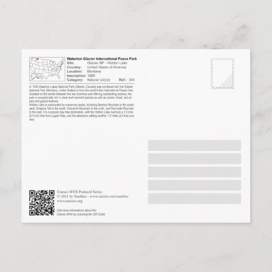 UNESCO WHS - Glacier NP - Verborgen meer Briefkaart (Achterkant)