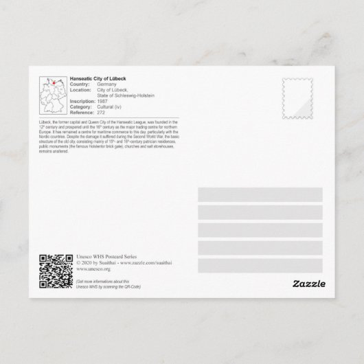 UNESCO WHS - Hanseatic City of Lübeck Briefkaart (Achterkant)