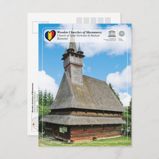 UNESCO WHS - Kerk van Sint-Nicolaas in Budesti Briefkaart (Voorkant / Achterkant)