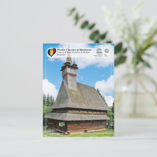 UNESCO WHS - Kerk van Sint-Nicolaas in Budesti Briefkaart (Staand voorkant)