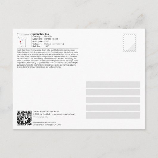 UNESCO WHS - Namib Zand Zee Briefkaart (Achterkant)