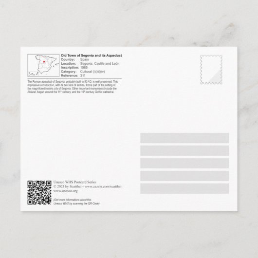 UNESCO WHS - Oude Stad van Segovia en het Aquaduct Briefkaart (Achterkant)