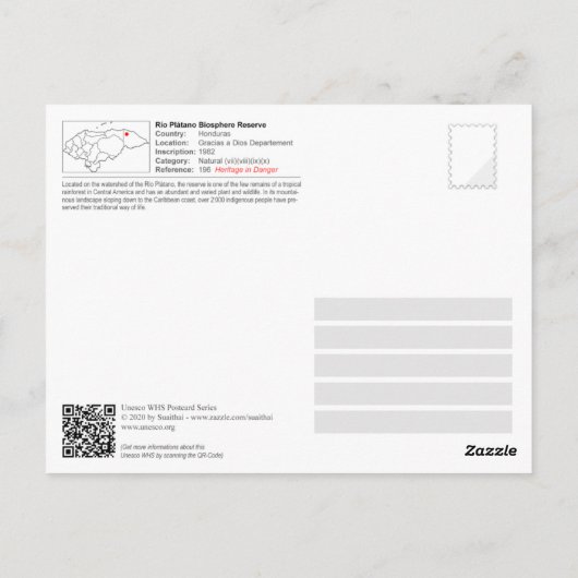 UNESCO WHS - Río Plátano Biosphere Reserve Briefkaart (Achterkant)