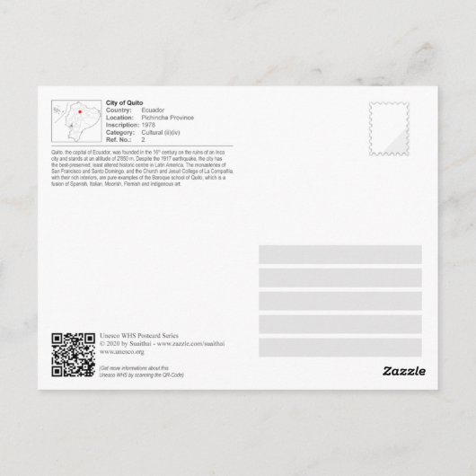 UNESCO WHS - Stad Quito Briefkaart (Achterkant)
