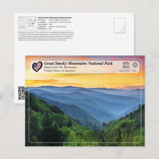 UNESCO WHV - Nationaal Park Grote Smoky Mountains Briefkaart (Voorkant / Achterkant)