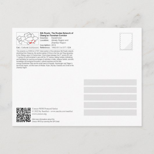 UNESCO WHV - Zijderwegen - Kazachse sites Briefkaart (Achterkant)