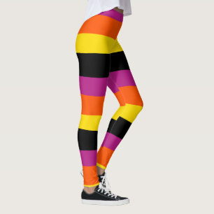 Uneven strepen - zwart, roze, Oranje en geel Leggings