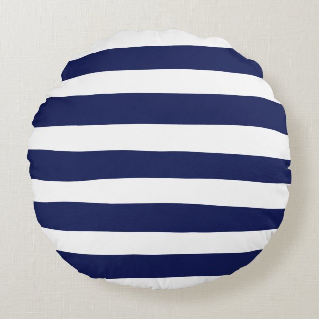 Uneven Stripes - blauw en wit Rond Kussen (Voorkant)