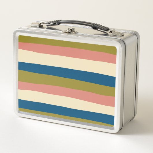 Uneven Stripes - Blauw, Olijfgroen, Roze en Cream (Voorkant)
