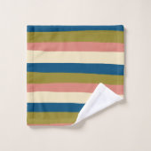 Uneven Stripes - Blauw, Olijfgroen, Roze en Cream Bad Handdoek (Wasdoekje)