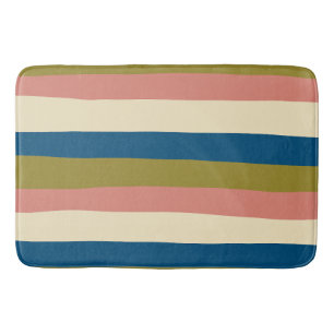 Uneven Stripes - Blauw, Olijfgroen, Roze en Cream Badmat