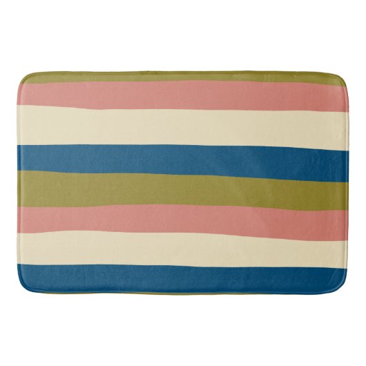 Uneven Stripes - Blauw, Olijfgroen, Roze en Cream Badmat (Voorkant)