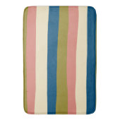 Uneven Stripes - Blauw, Olijfgroen, Roze en Cream Badmat (Voorkant Verticaal)
