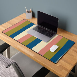 Uneven Stripes - Blauw, Olijfgroen, Roze en Cream Bureaumat