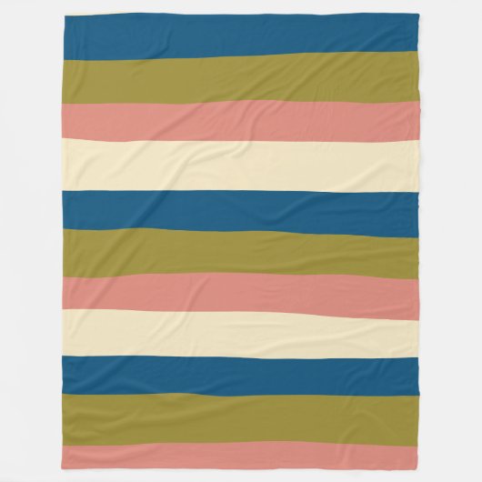 Uneven Stripes - Blauw, Olijfgroen, Roze en Cream Fleece Deken (Voorkant)
