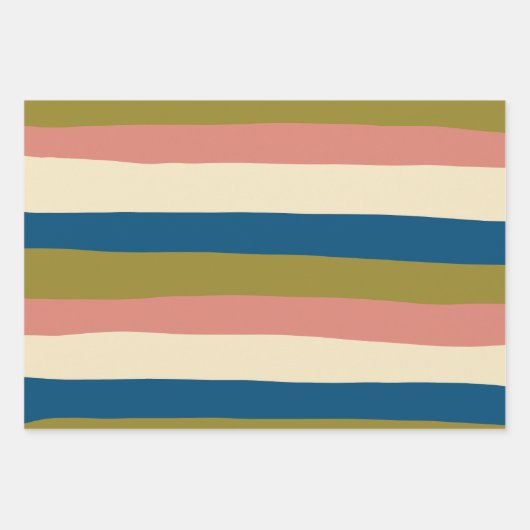 Uneven Stripes - Blauw, Olijfgroen, Roze en Cream Inpakpapier Vel (Voorkant 2)
