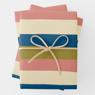 Uneven Stripes - Blauw, Olijfgroen, Roze en Cream Inpakpapier Vel