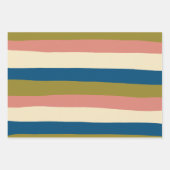 Uneven Stripes - Blauw, Olijfgroen, Roze en Cream Inpakpapier Vel (Voorkant)