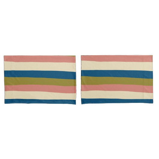 Uneven Stripes - Blauw, Olijfgroen, Roze en Cream Kussensloop (Voorkant-Set)