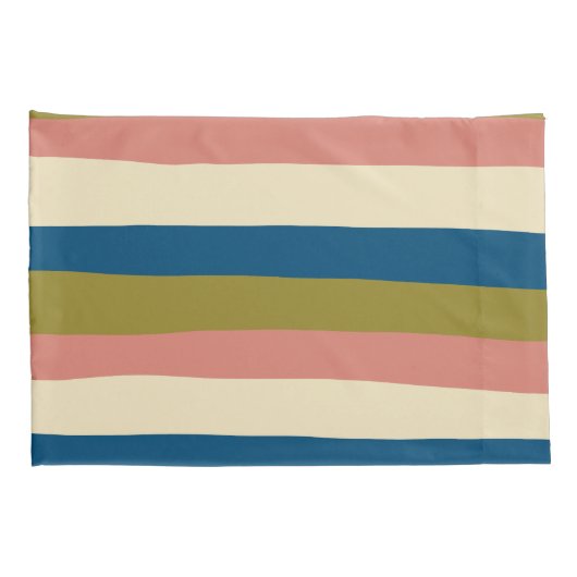 Uneven Stripes - Blauw, Olijfgroen, Roze en Cream Kussensloop (Achterkant-Rechts)