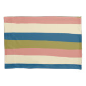 Uneven Stripes - Blauw, Olijfgroen, Roze en Cream Kussensloop (Voorkant-Links)
