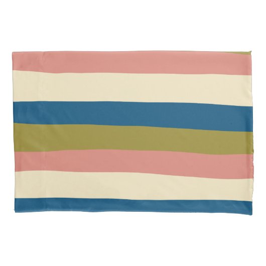Uneven Stripes - Blauw, Olijfgroen, Roze en Cream Kussensloop (Voorkant-Links)