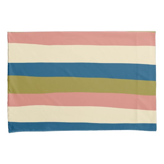 Uneven Stripes - Blauw, Olijfgroen, Roze en Cream Kussensloop (Voorkant-Rechts)