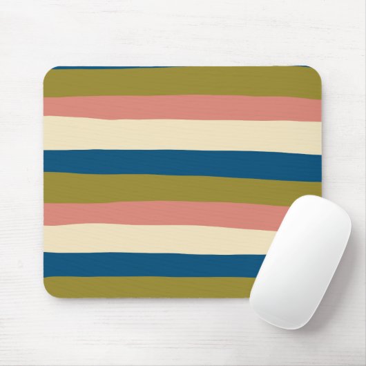Uneven Stripes - Blauw, Olijfgroen, Roze en Cream Muismat (Met muis)