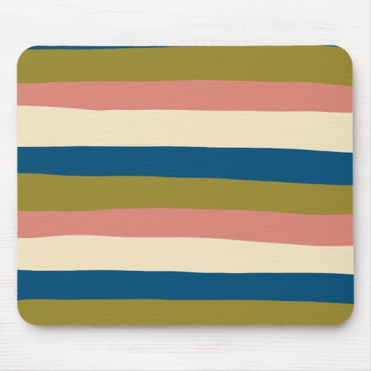 Uneven Stripes - Blauw, Olijfgroen, Roze en Cream Muismat (Voorkant)