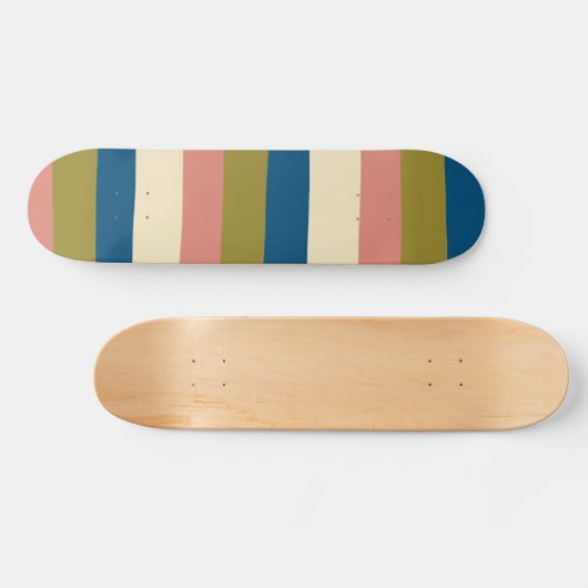 Uneven Stripes - Blauw, Olijfgroen, Roze en Cream Persoonlijk Skateboard (Horizontaal)