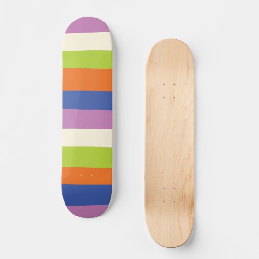 Uneven Stripes - Blauw, Oranje, Paars, groen en Persoonlijk Skateboard (Voorkant)