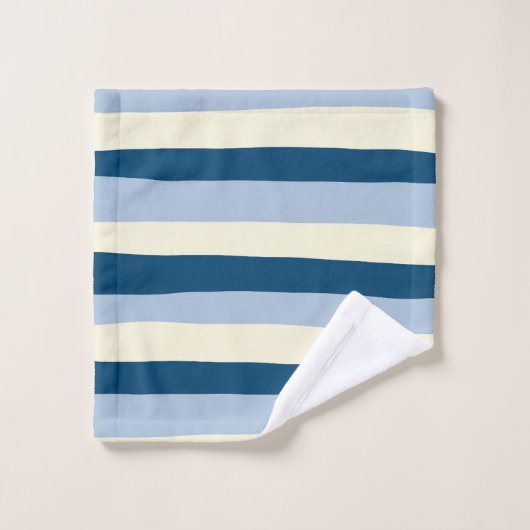 Uneven Stripes - Donkerblauw, lichtblauw en crème Bad Handdoek (Wasdoekje)