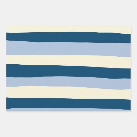 Uneven Stripes - Donkerblauw, lichtblauw en crème Inpakpapier Vel (Voorkant)