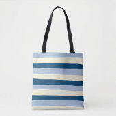 Uneven Stripes - Donkerblauw, lichtblauw en crème Tote Bag (Voorkant)