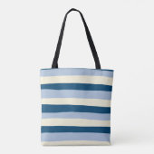 Uneven Stripes - Donkerblauw, lichtblauw en crème Tote Bag (Achterkant)