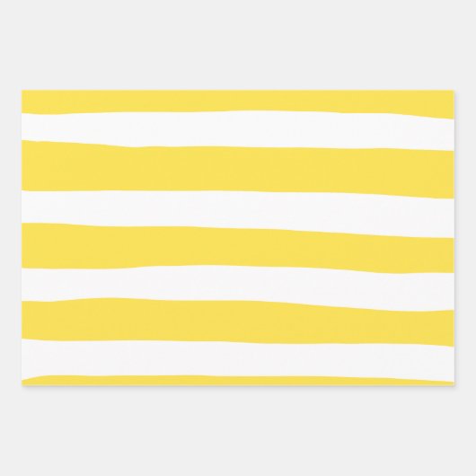 Uneven Stripes - Lemon Yellow en White Inpakpapier Vel (Voorkant 2)
