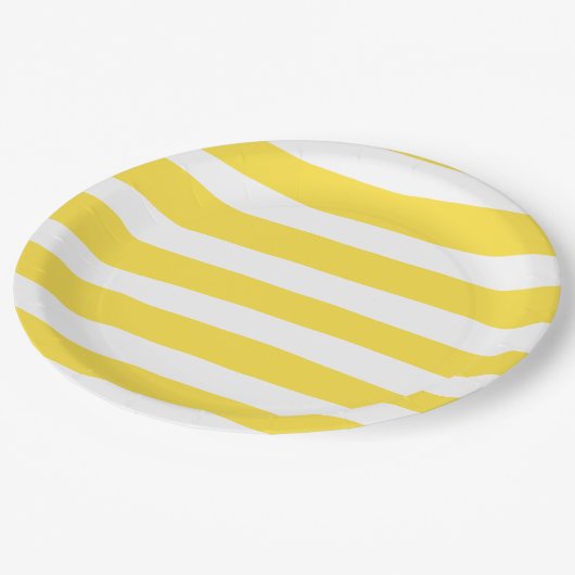 Uneven Stripes - Lemon Yellow en White Papieren Bordje (Gekanteld)