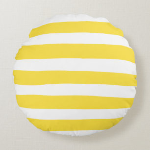 Uneven Stripes - Lemon Yellow en White Rond Kussen