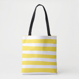 Uneven Stripes - Lemon Yellow en White Tote Bag
