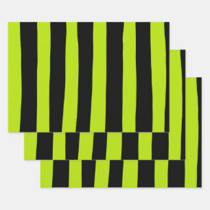 Uneven Stripes - Lime Green en Black Inpakpapier Vel