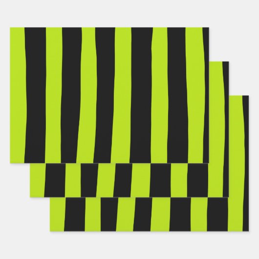 Uneven Stripes - Lime Green en Black Inpakpapier Vel (Set)