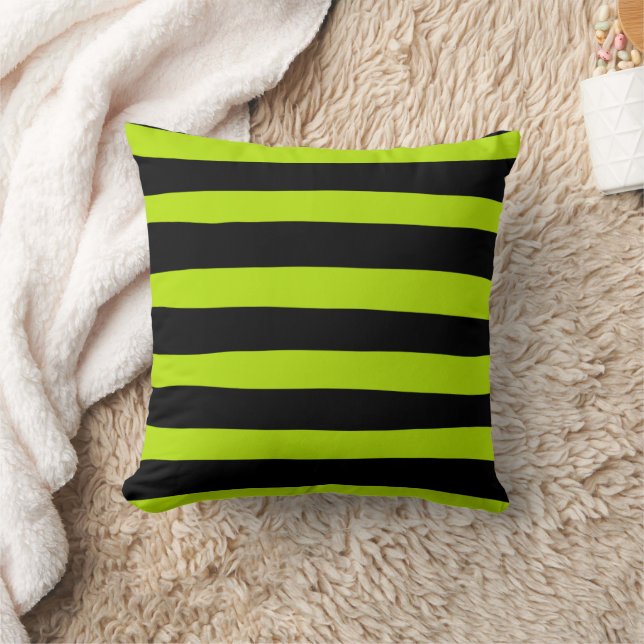 Uneven Stripes - Lime Green en Black Kussen (Deken)