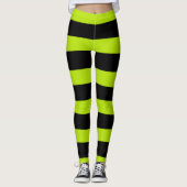 Uneven Stripes - Lime Green en Black Leggings (Voorkant)