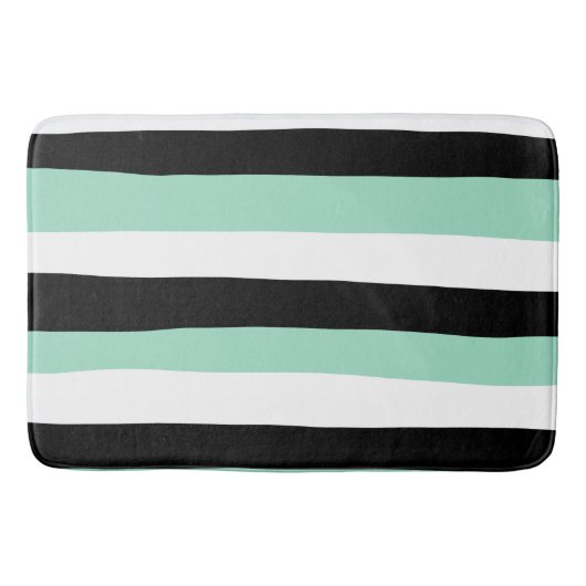 Uneven Stripes - Mint Green, White en Black Badmat (Voorkant)